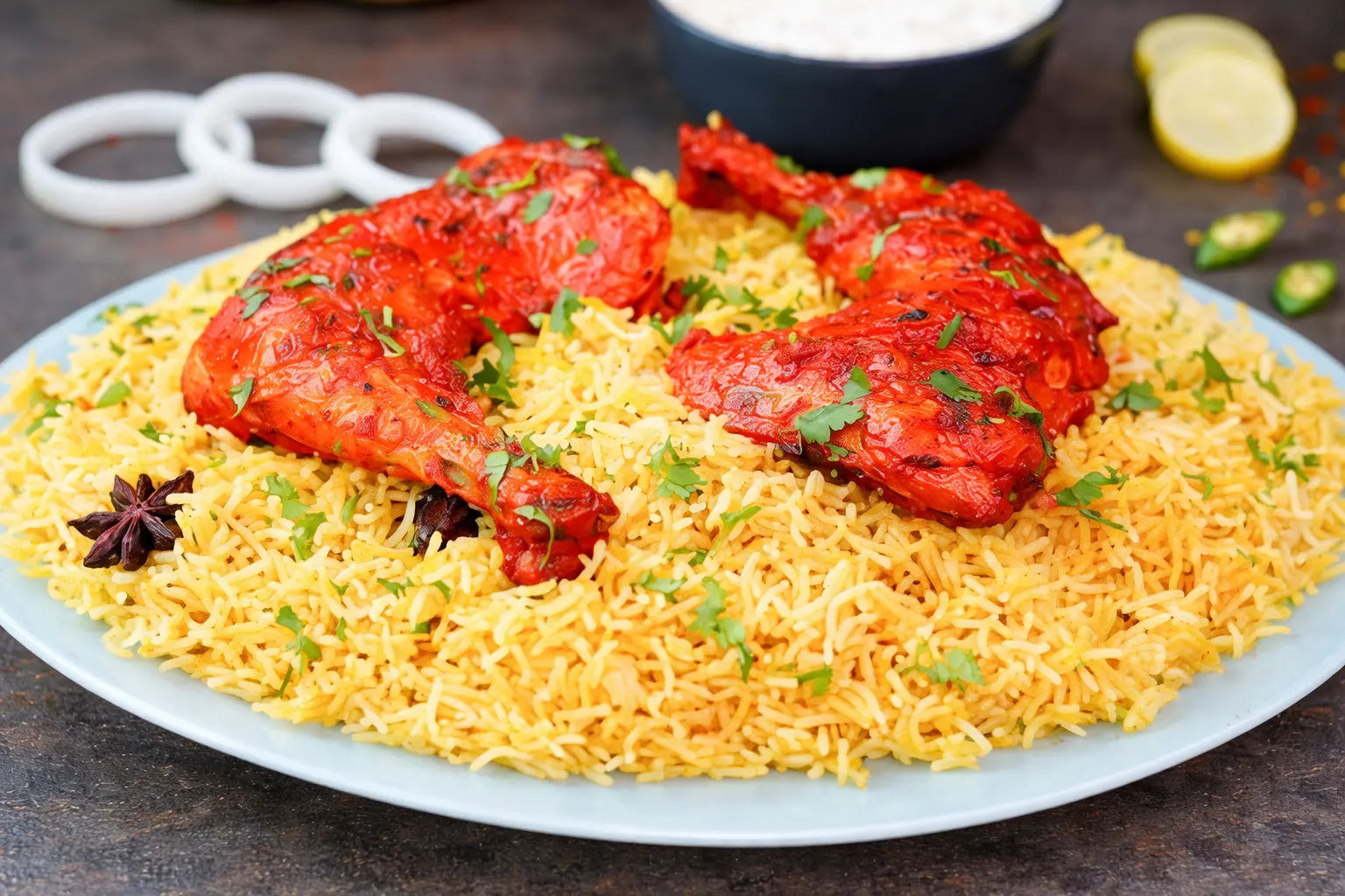 Chicken Tikka Leg Rice Platter